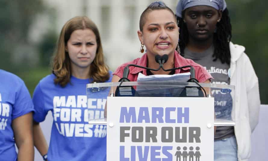 X Gonzalez speaks to the crowd during the second March for Our Lives rally.