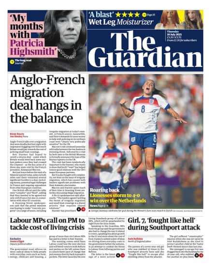 Guardian front page, Thursday 9 July 2025