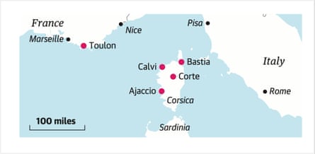 Map of Corsica, France.