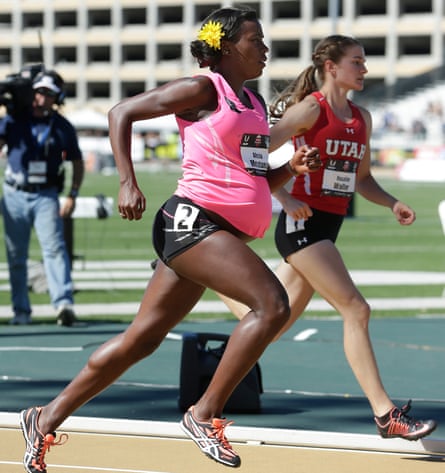 Alysia Montaño, left, who at 34 weeks pregnant, competes in the 800m