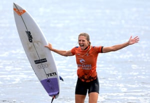 Stephanie Gilmore of Australia reacts after finishing first place in the Ripcurl WSL Finals at Lower Trestles on September 8th.