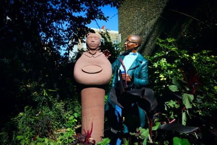 Marcia Bennett-Male and her Black Mary statue in Calthorpe Community Garden, King’s Cross