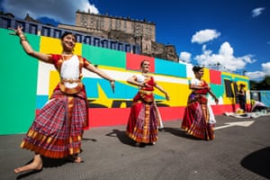 Shiva’s Camino dancers backstage during rehearsals at the outdoor MultiStory venue, based in the city centre at the NCP Castle Terrace car park in Edinburgh, Scotland