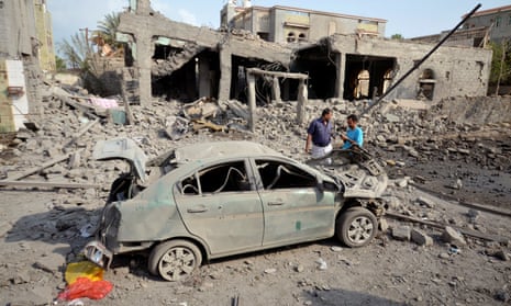 Site of a Saudi-led air strike in the Red Sea port city of Houdieda, Yemen.