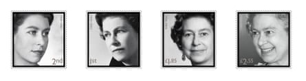 Четыре марки Королевской почты королевы Елизаветы II, выпущенные в память о покойном монархе.