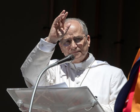 Pope Leo XIV gives his blessing during the Angelus prayer from the Apostolic Palace of Castel Gandolfo, where the pontiff is spending his summer vacation, on 20 Jul 2025