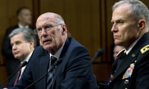 Daniel Coats, the director of national intelligence, testifies before the Senate intelligence committee on Capitol Hill.