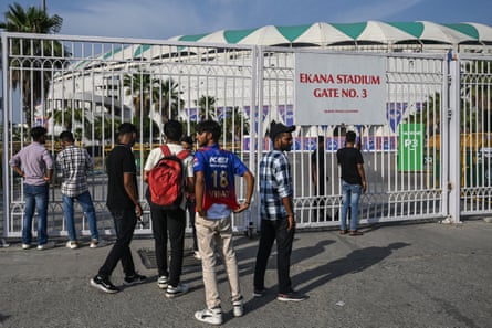 Cricket fans outside the Ekana Cricket Stadium in Lucknow, but there will be no action after the Indian Premier League’s suspension.