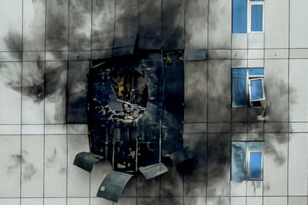 A building damaged by a strike.