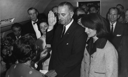 Lyndon Johnson takes the oath of office on Air Force One