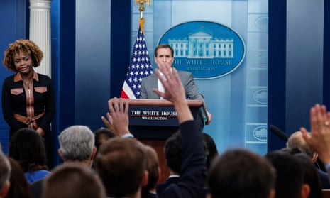Coordinator for Strategic Communications at the National Security Council John Kirby speaks alongside White House Press Secretary Karine Jean-Pierre during the daily press briefing at the White House on October 23, 2023 in Washington, DC.