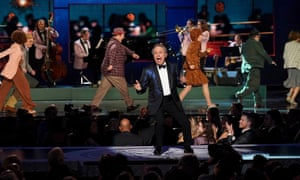 Billy Crystal performs with the cast of Mr Saturday Night.
