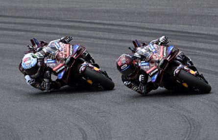 Marc Márquez (right) battles with Francesco Bagnaia