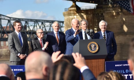 Biden visited Kentucky to promote the bipartisan infrastructure law and was joined by Mitch McConnell.