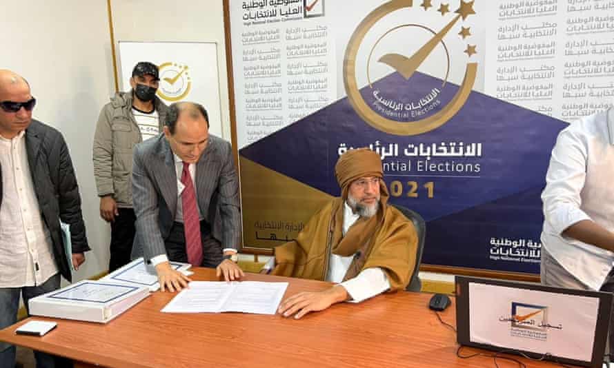 Saif al-Islam al-Gaddafi, son of Muammar al-Gaddafi, registers as a candidate in the southern city of Sebha.