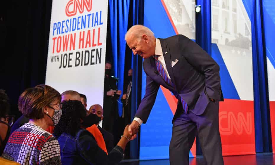 Joe Biden at the CNN town hall in Baltimore on Thursday night. ‘We’re going to have to move to the point where we fundamentally alter the filibuster,’ he said.