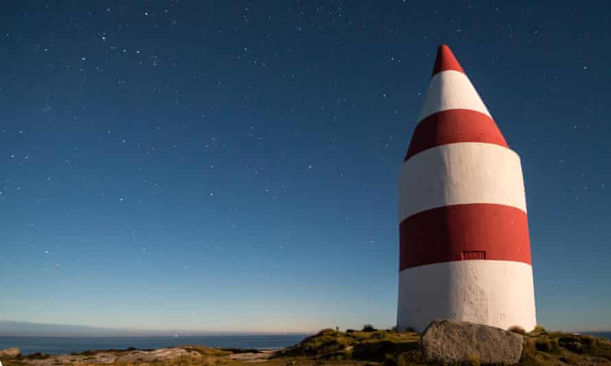 The daymark at night on St Martin’s, Isles of Scilly.