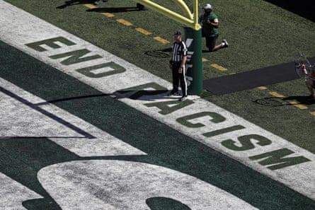 Part of the NFL’s Inspire Change program is to stencil the words ‘End Racism’ on the gridiron.