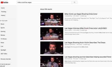 YouTube search results offer conspiracy theories about Mike Cronk.