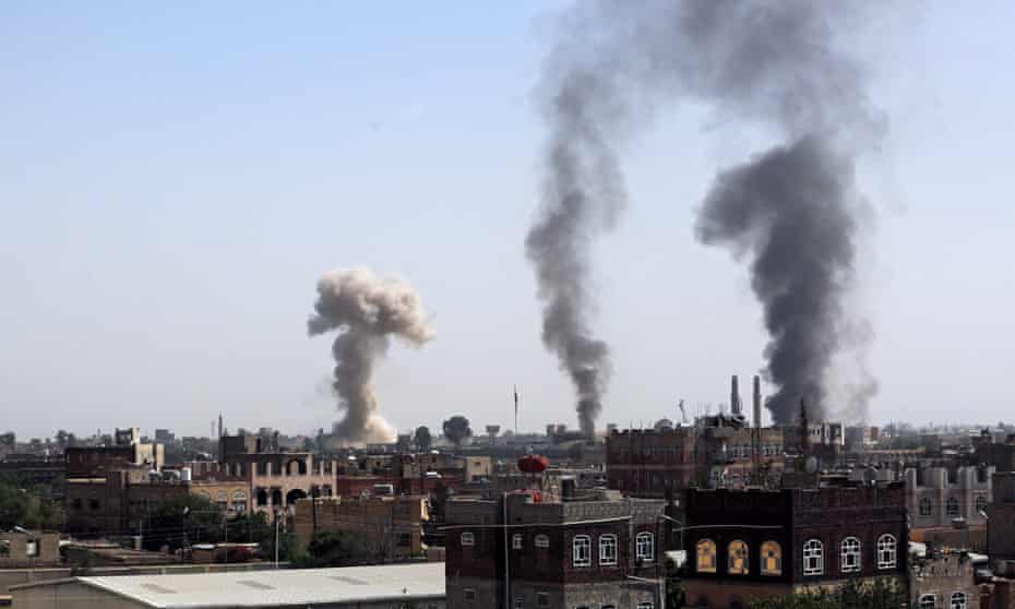 An airstrike targeting a Houthi-held military position in Sana’a, Yemen, in August.