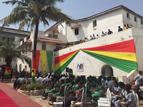 Schoolchildren wait to hear President Nana Akufo-Addo’s speech