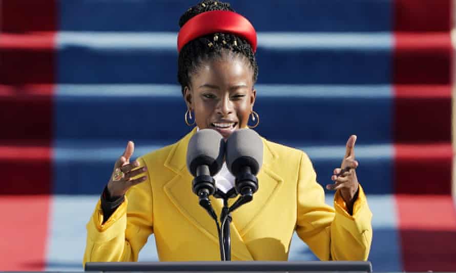 American poet Amanda Gorman reads her commissioned poem “The Hill We Climb” during the 59th Presidential Inauguration at the U.S. Capitol in Washington on Jan. 20, 2021.