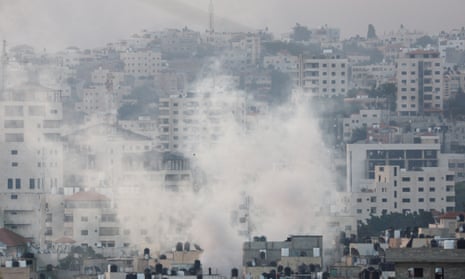 Smoke rises during an Israeli military operation in Jenin, in the Israeli-occupied West Bank, on Monday