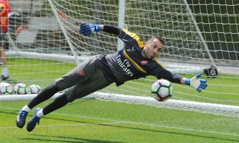 David Ospina in training ahead of Saturday’s FA Cup final. The Colombian is expected to start for Arsenal against Chelsea at Wembley Stadium