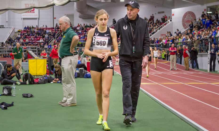 Mary Cain and coach Alberto Salazar after a Women’s Invitational Mile race in 2014.