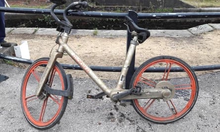 A damaged Mobike pulled from a Manchester waterway.