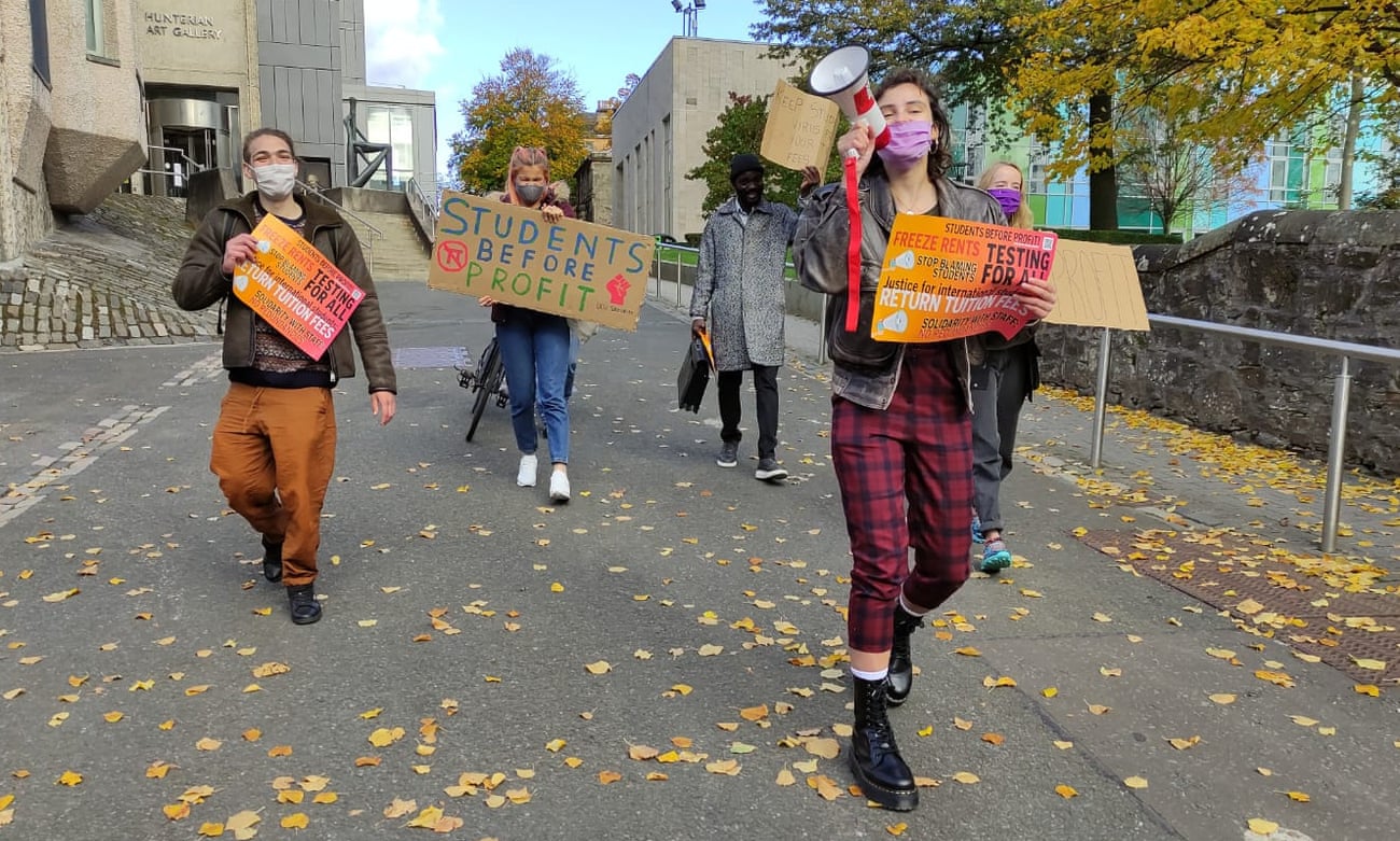 Students Before Profit held a socially distanced protest at the University of Glasgow on 16 October.