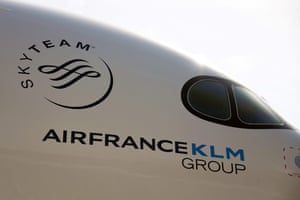 A picture taken on September 27, 2019, at the Airbus delivery center in Colomiers, southwestern France, during the delivery of Air France-KLM’s first Airbus A350.