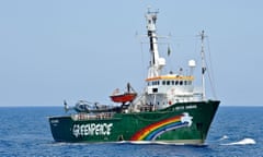 (FILES) -- This file photo taken on May 25, 2010 shows the environmental group Greenpeace's Dutch-flagged Artic Sunrise ship navigating on the Mediterranean sea south of the island of Malta. Russian commandos seized the Arctic Sunrise in September 2013 and detained 30 Greenpeace activists and journalists after a protest at an offshore oil rig owned by Russian state oil giant Gazprom. The 30, including four Russians, were detained for around two months before being bailed and then benefiting from a Kremlin-backed amnesty. On August 24, 2015 an international arbitration court in the Hague said Russia must compensate the Netherlands "with interest" over the 2013 seizure. AFP PHOTO / ANDREAS SOLAROANDREAS SOLARO/AFP/Getty Images
