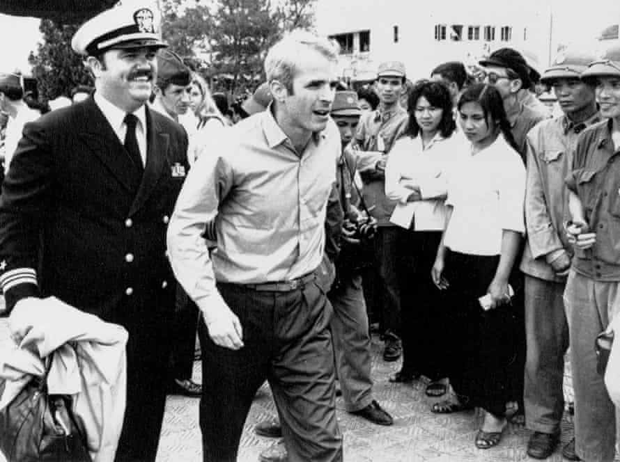 On 14 March 1973, McCain is escorted to Hanoi’s Gia Lam Airport, after being released from captivity.