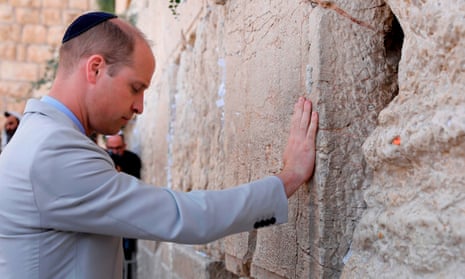 Prince William touches the Western Wall in Jerusalem’s Old City