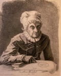 b/w drawing of woman studying diagram