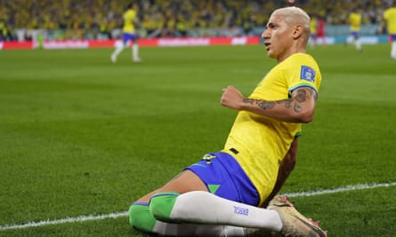 Richarlison celebrates after scoring Brazil's third goal in their 4-1 victory over South Korea in the last 16.