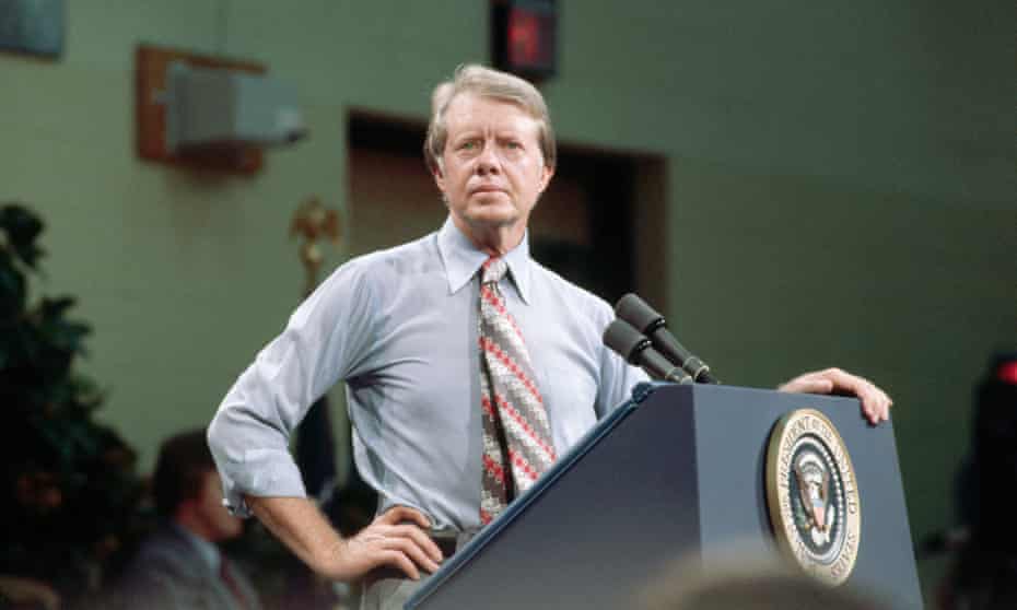 Carter taking a question during a speech in Yazoo, Mississippi in July 1977.