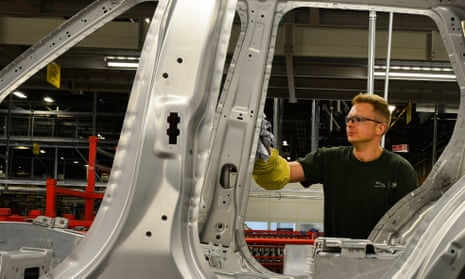 The assembly line at Jaguar Land Rover in Solihull, West Midlands