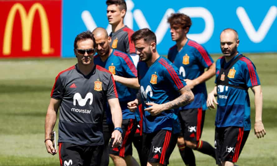 Julen Lopetegui at a Spain training session in Russia for the 2018 World Cup, one day before his sacking.