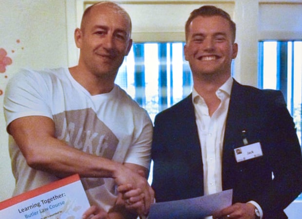 Steve Gallant (left) with Jack Merritt, who died in the London Bridge attack, in April 2018 at the end of a Learning Together training course.