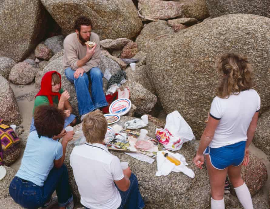 Family picnic on rocks