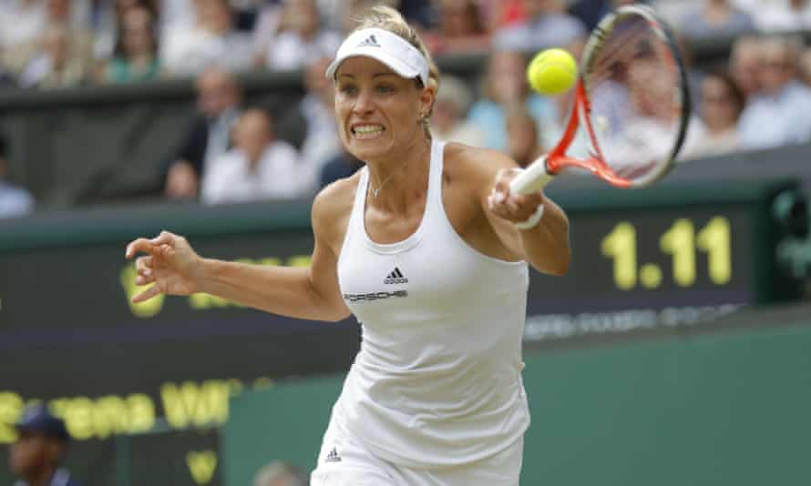 Angelique Kerber plays a forehand return to Serena Williams.