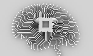 Illustration of a brain-shaped printed circuit board.