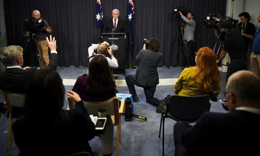 Scott Morrison s'exprime lors d'une conférence de presse le mardi 23 mars 2021