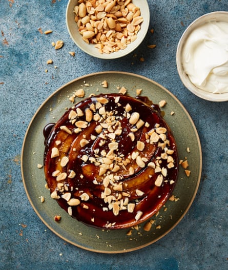 Steamed banana sponge with anise butter syrup and salted peanuts.