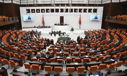 Overheard view of MPs in Turkish parliament