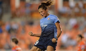 Sky Blue FC forward Nadia Nadim (9) celebrates her goal against the Houston Dash.