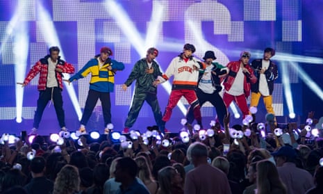 BTS on the Jimmy Kimmel Show ... (from left) RM, J-hope, V, Jungkook, Jimin, Suga, Jin.
