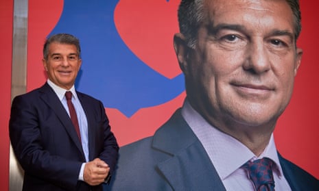 Joan Laporta, pictured at his electoral headquarters, says: ‘The challenge is similar to what we faced in 2003.’